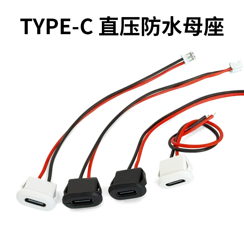 Type-C母座2P注胶直压式 台灯改装DIY电动车汽车椭圆带线充电接口